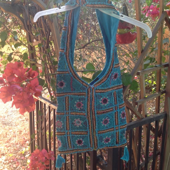Embroidered Mirror Indian Long Tasseled Purse - Picture 1 of 3